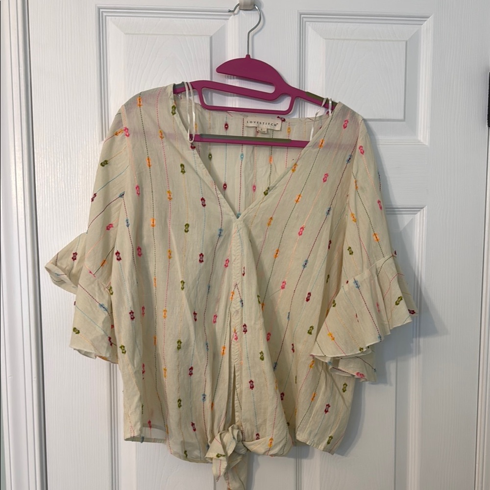 Anthropologie Cream Floral Women's Top